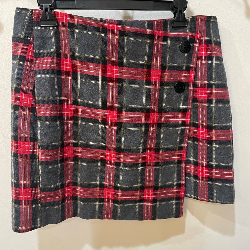 H&M Red and Gray Plaid Skirt